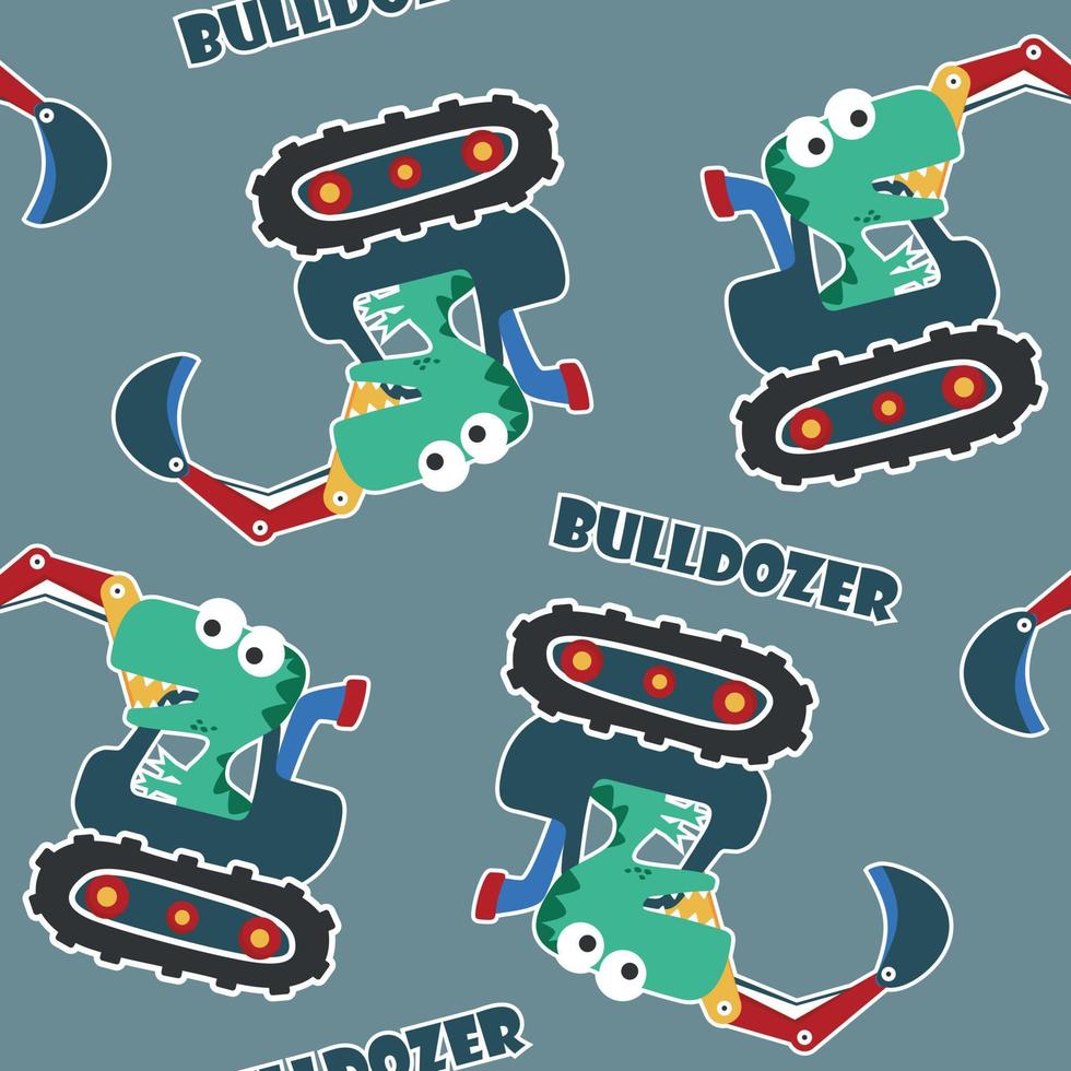 Seamless pattern texture of heavy tool with cute dinosaurs For fabric textile, nursery, baby clothes, background, textile, wrapping paper and other decoration. vector