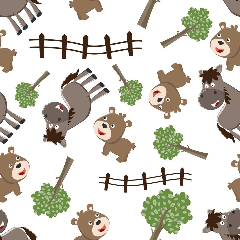 Seamless pattern of cute animal in the jungle. Creative vector childish background for fabric, textile, nursery wallpaper, poster, card, brochure. and other decoration.