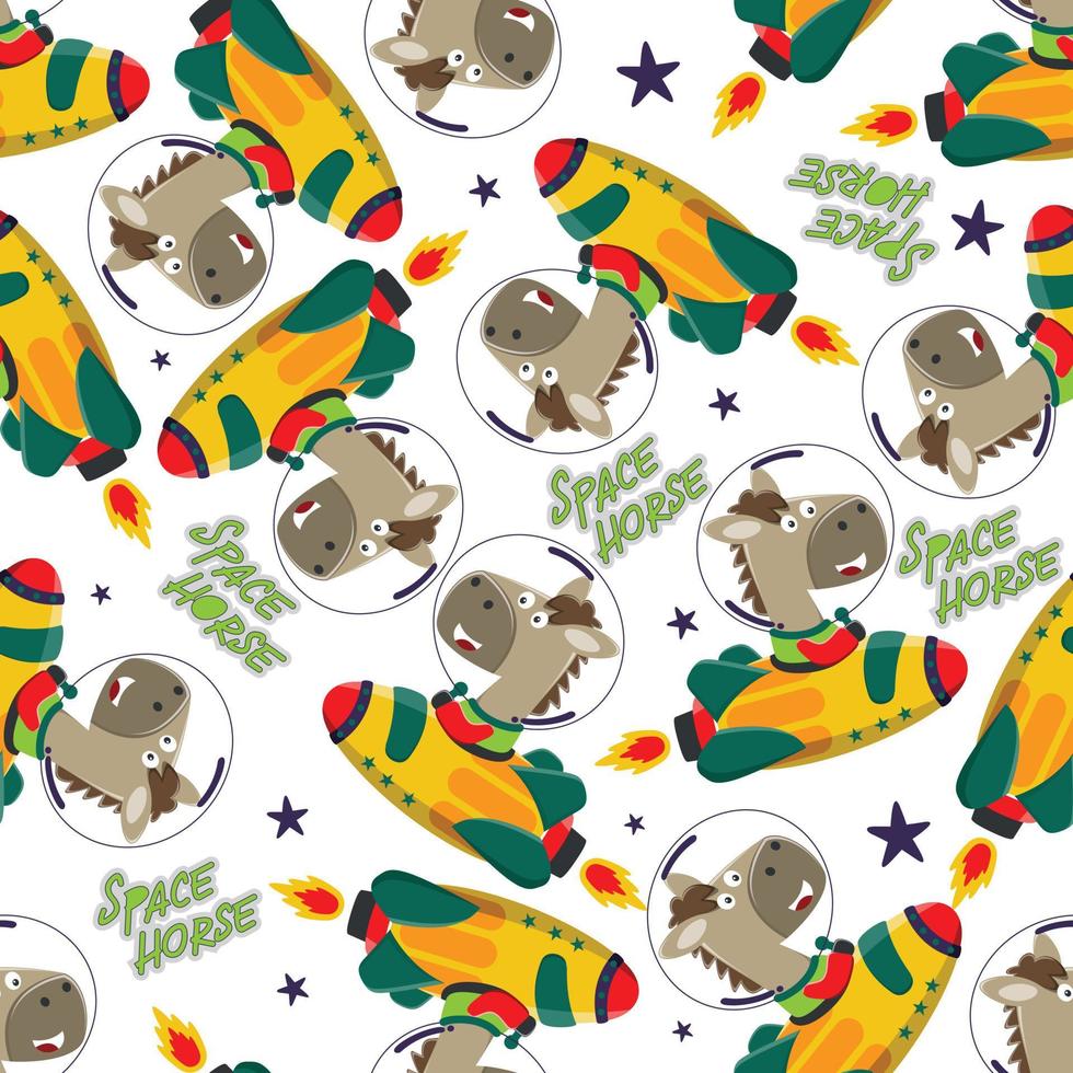 Seamless pattern of cute animal astronaut exploring the red planet. Mission to search for traces of life. vector