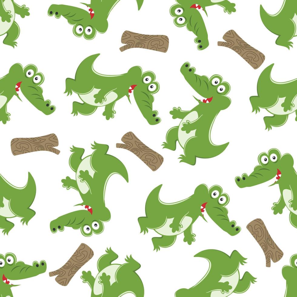 Seamless pattern of cute crocodile kid. Funny vector illustration. Creative vector childish background for fabric textile, nursery wallpaper, brochure. and other decoration.