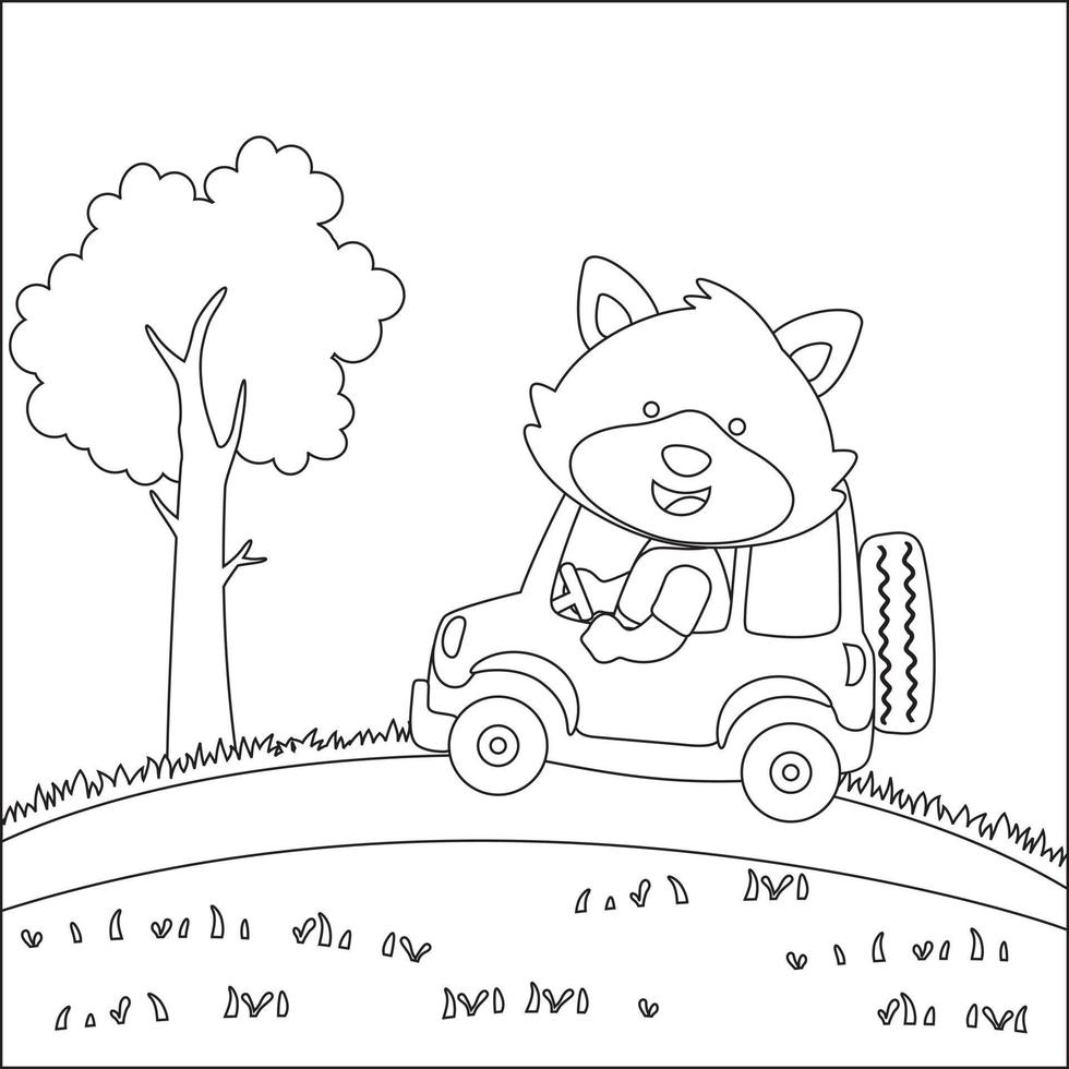 linda pequeño animal conducción un coche Vamos a bosque gracioso animal dibujos animados, de moda niños gráfico con línea Arte diseño mano dibujo bosquejo vector ilustración para adulto y niños colorante libro.