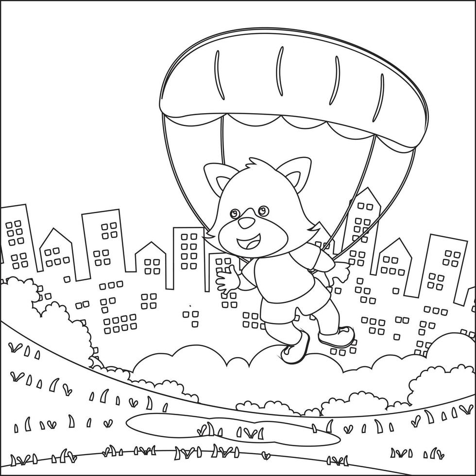 Vector cartoon illustration of skydiving with litlle animal  with cartoon style Childish design for kids activity colouring book or page.