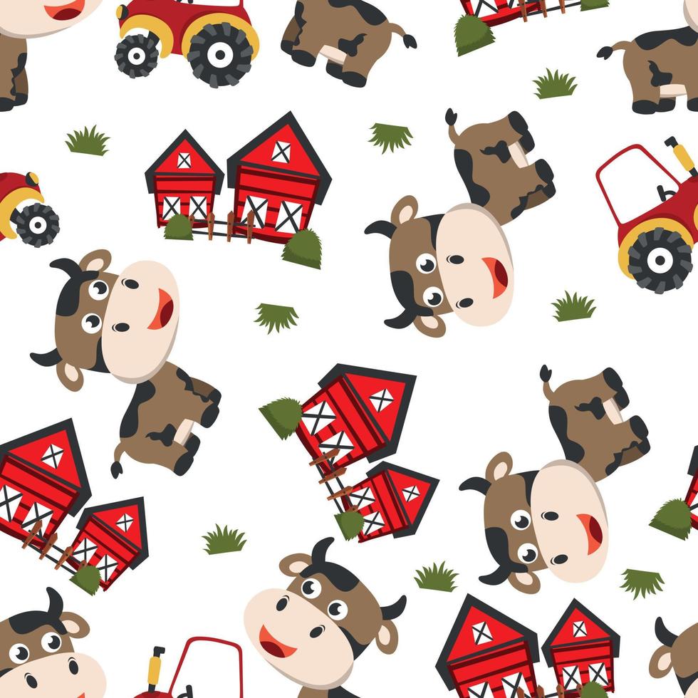 Seamless pattern of happy smiling animal in the field, Can be used for t-shirt print, kids wear fashion design, invitation card. fabric, textile, nursery wallpaper and poster. vector
