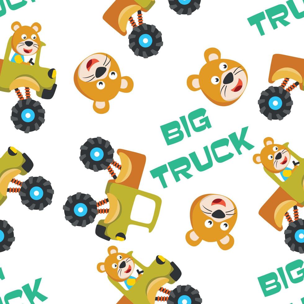 Seamless pattern vector of monster truck with cartoon style, Creative vector childish background for fabric textile, nursery background, baby clothes, poster, wrapping paper and other decoration.