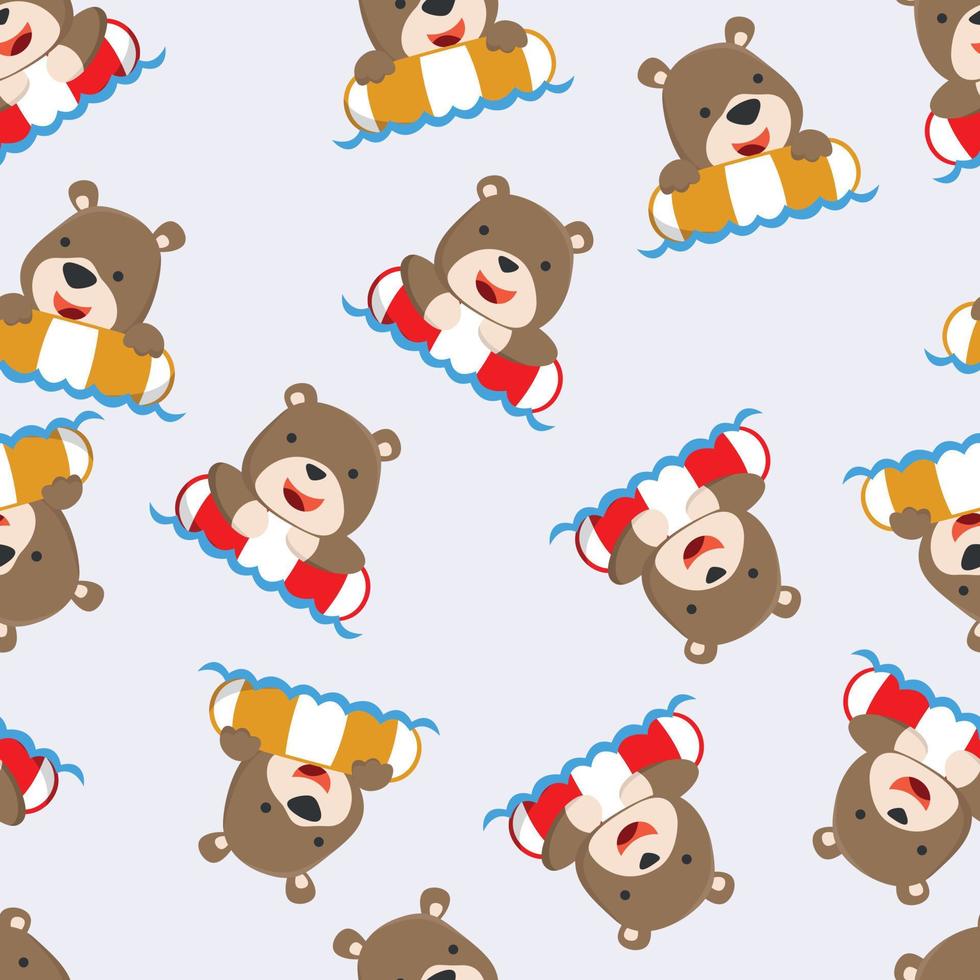 Cute two bear in swimming ring. Summer concept animal cartoon character design. Creative vector childish background for fabric textile, nursery, baby clothes, wrapping paper and other decoration.