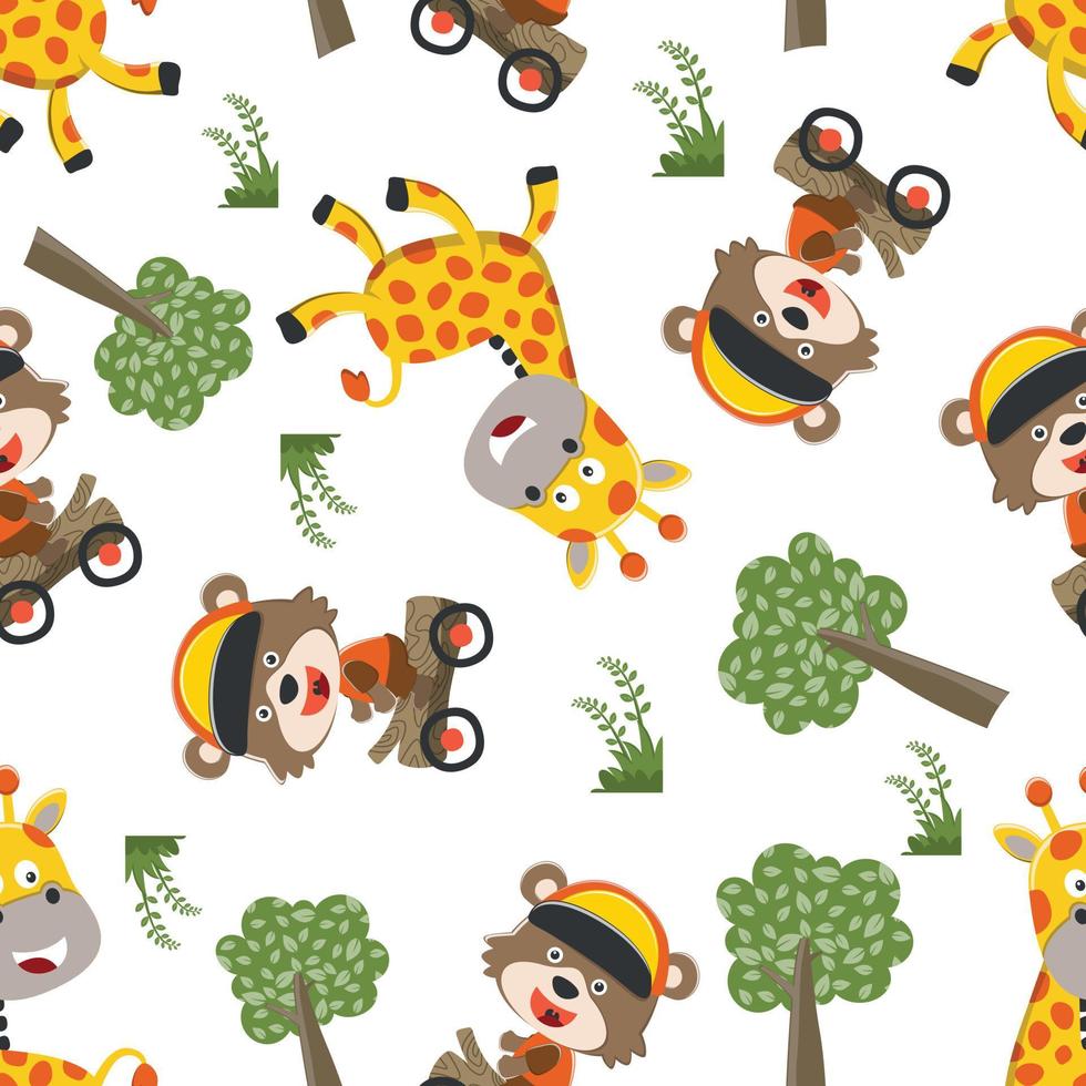 Seamless pattern of cute animal in the jungle. Creative vector childish background for fabric, textile, nursery wallpaper, poster, card, brochure. and other decoration.