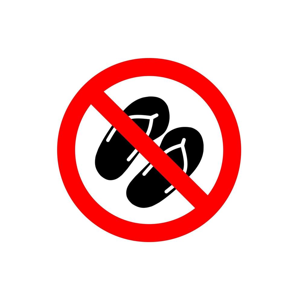 Forbidden sign with slipper icon. No sandals, flip-flops or open-toed footwear. Isolated vector illustration