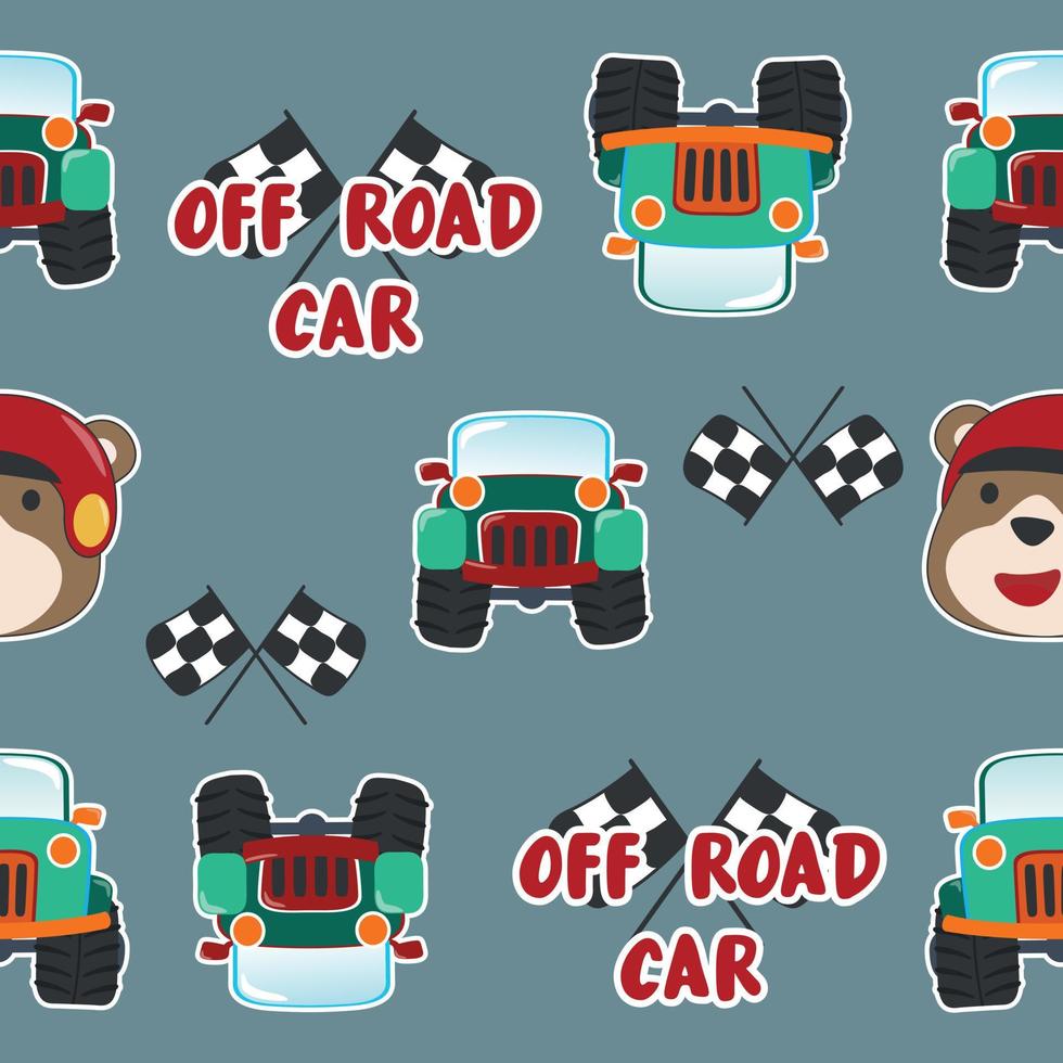 Seamless pattern vector of monster truck with cartoon style, Creative vector childish background for fabric textile, nursery background, baby clothes, poster, wrapping paper and other decoration.