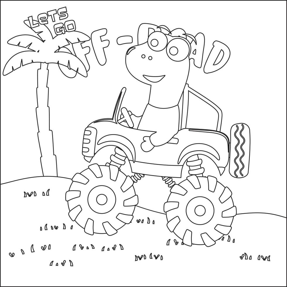 vector ilustración de monstruo camión con linda animal conductor. dibujos animados aislado vector ilustración, creativo vector infantil diseño para niños actividad colorante libro o página.
