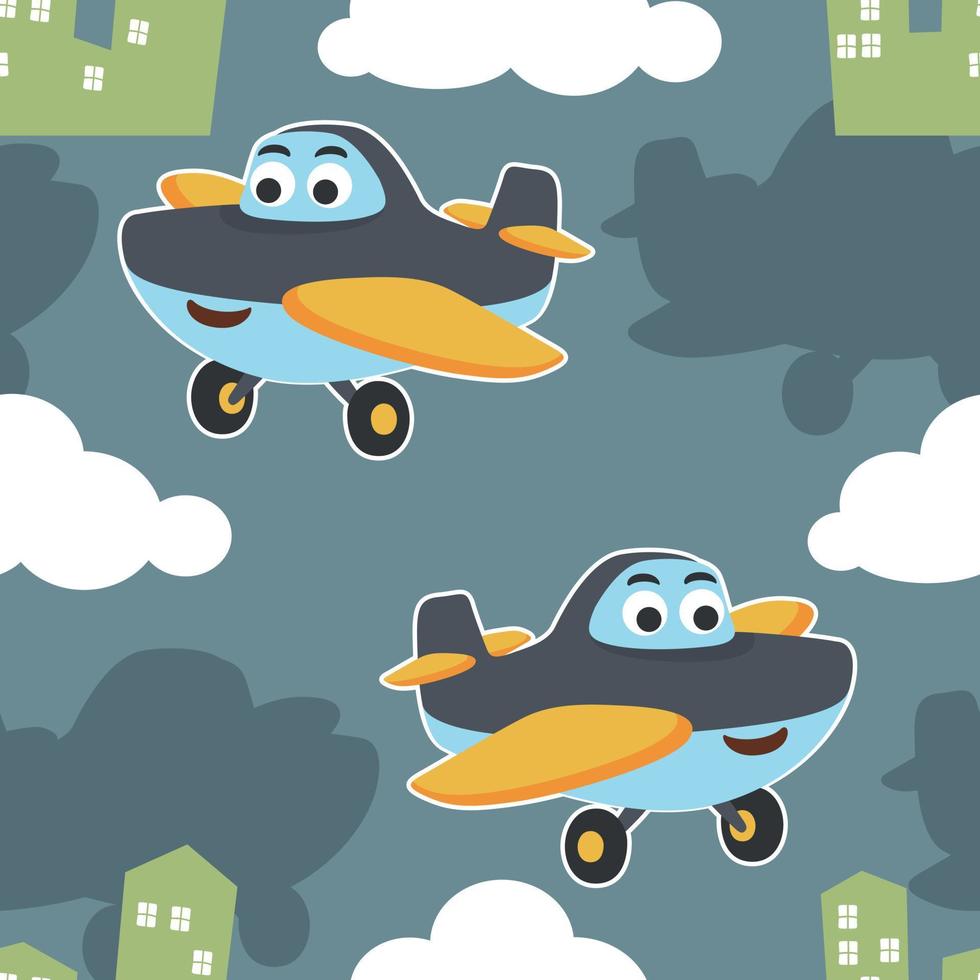 Seamless pattern vector of cute little airplane cartoon hand drawn vector illustration. For fabric textile, nursery, baby clothes, background, textile, wrapping paper and other decoration.