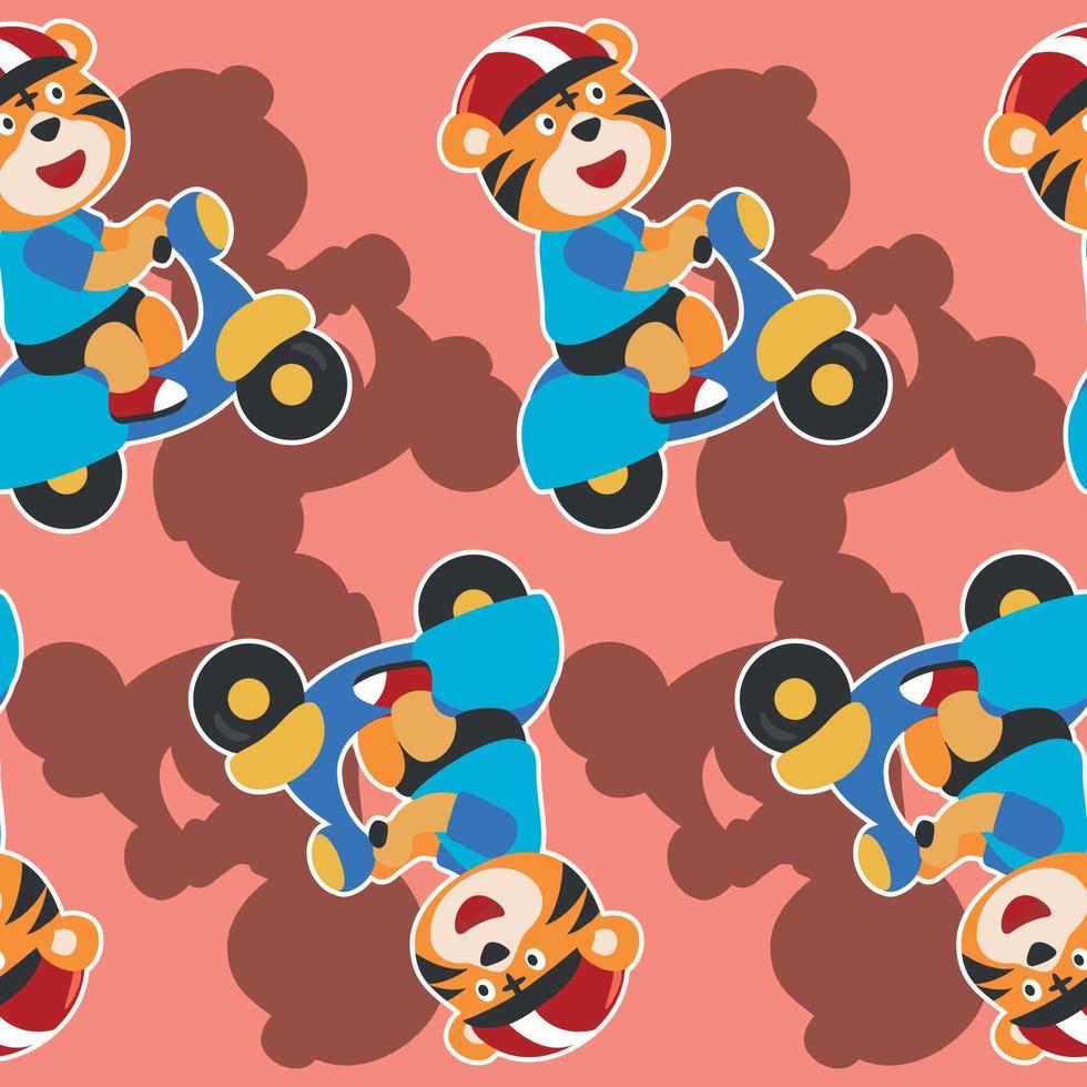 Seamless pattern texture with Cute animal Riding Scooter Cartoon Vector Icon Illustration. For fabric textile, nursery, baby clothes, background, textile, wrapping paper and other decoration.