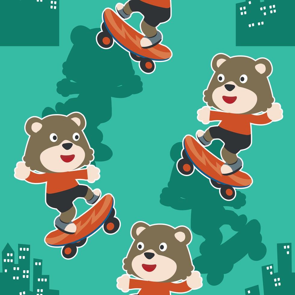 seamless pattern with bear on  skate board, For fabric textile, nursery, baby clothes, background, textile, wrapping paper and other decoration. vector