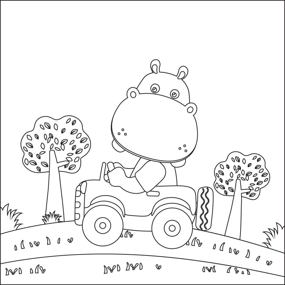 linda pequeño animal conducción un coche Vamos a bosque gracioso animal dibujos animados, de moda niños gráfico con línea Arte diseño mano dibujo bosquejo vector ilustración para adulto y niños colorante libro.