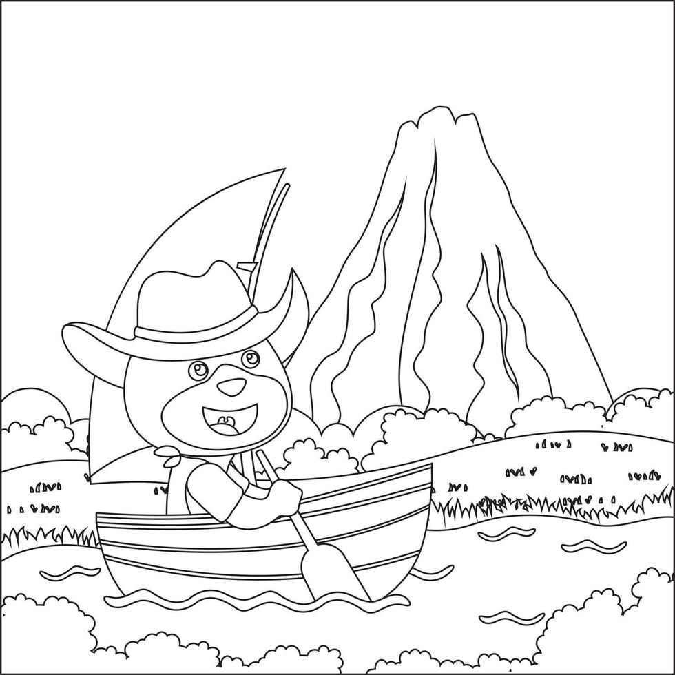 Vector cartoon illustration of cute animal  on sailboat with cartoon style. Childish design for kids activity colouring book or page.