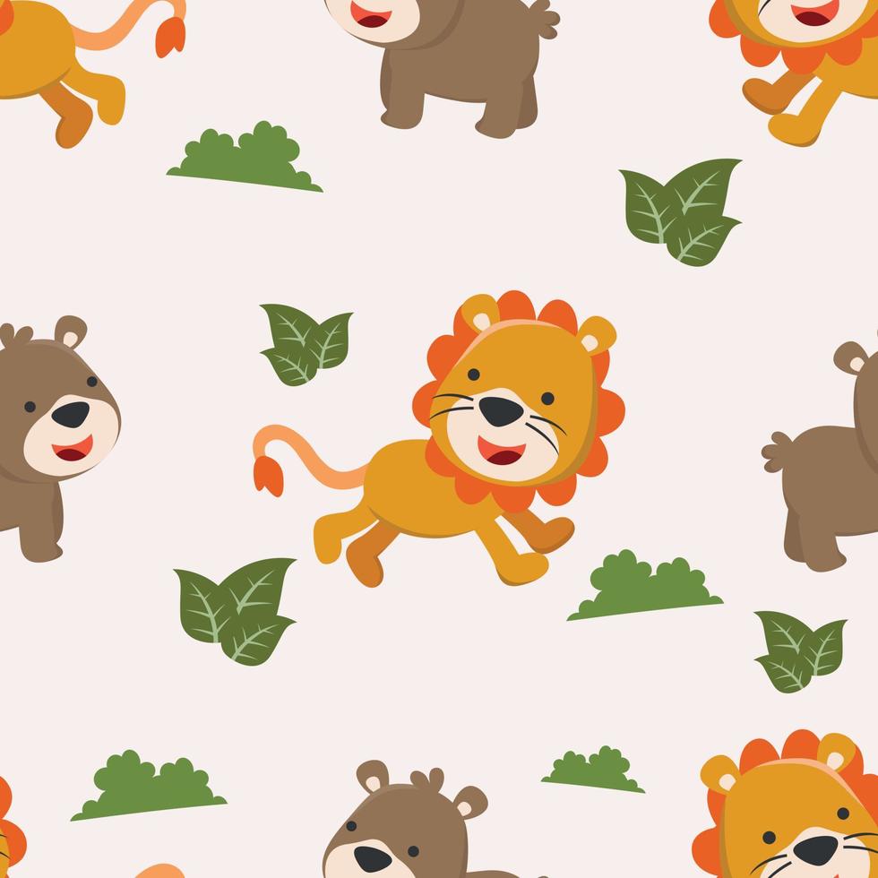 Seamless pattern of cute animal in the jungle. Creative vector childish background for fabric, textile, nursery wallpaper, poster, card, brochure. and other decoration.