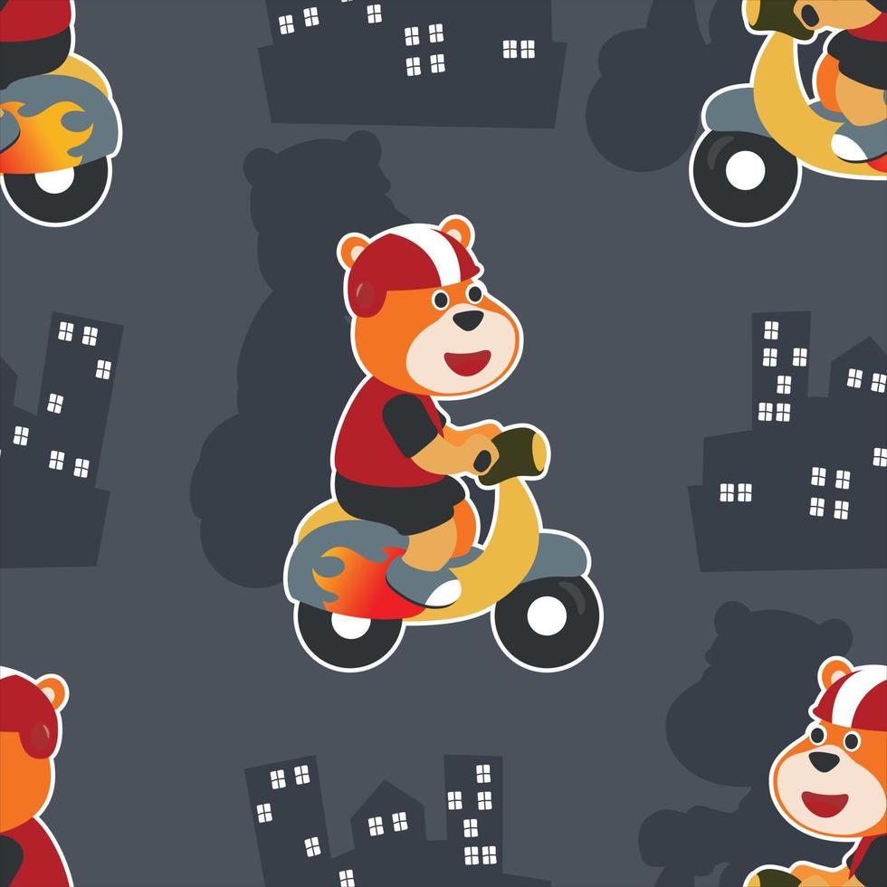 Seamless pattern texture with Cute animal Riding Scooter Cartoon Vector Icon Illustration. For fabric textile, nursery, baby clothes, background, textile, wrapping paper and other decoration.