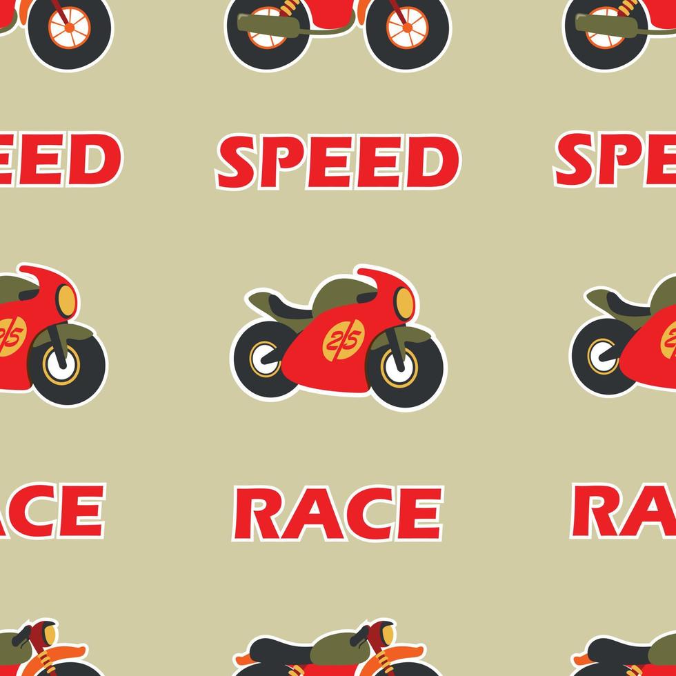 Seamless pattern of cute little animal ride a motorcycle, Can be used for t-shirt print, kids wear fashion design, invitation card. fabric, textile, nursery wallpaper, poster and other decoration. vector