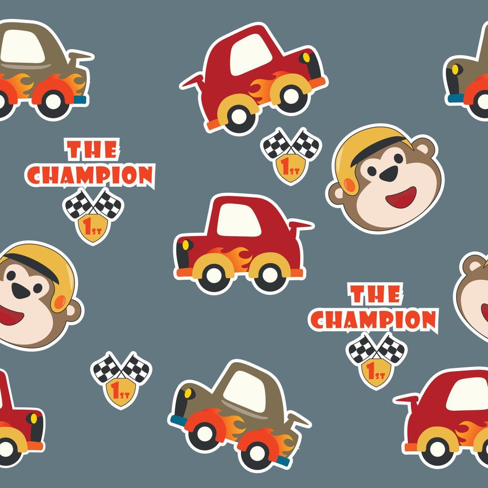 Seamless pattern texture with Cute tiger cartoon and off road car. For fabric textile, nursery, baby clothes, background, textile, wrapping paper and other decoration. vector