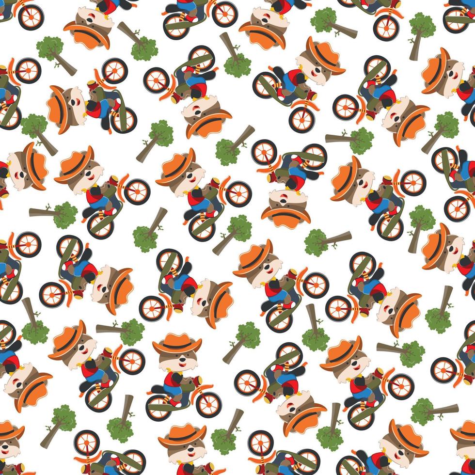 sin costura modelo de linda pequeño animal paseo un motocicleta, lata ser usado para camiseta imprimir, niños vestir Moda diseño, invitación tarjeta. tela, textil, guardería fondo de pantalla, póster y otro decoración. vector