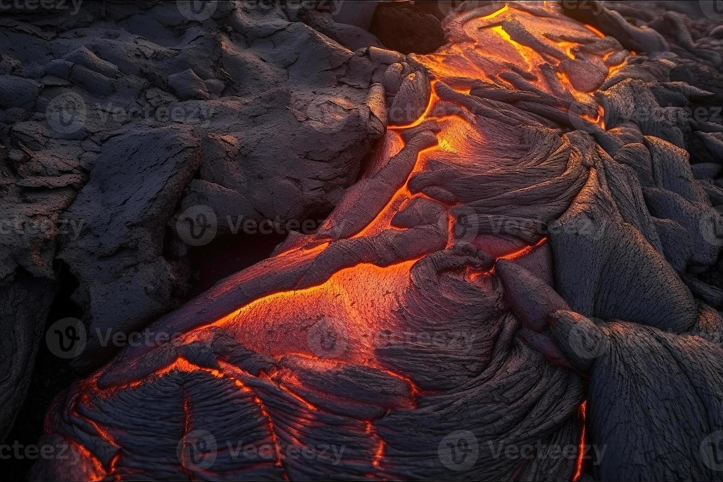 Lava was in the cracks of the earth to view the texture of the glow of volcanic magma in the cracks photo