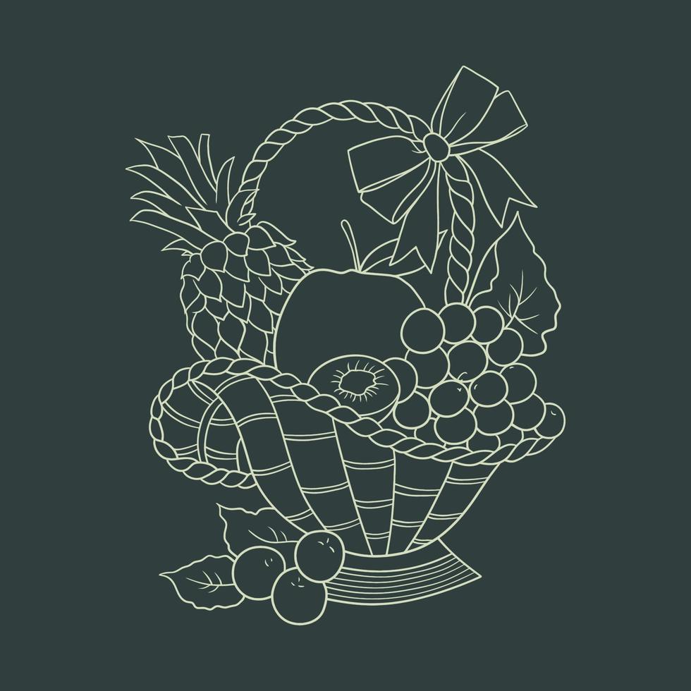 cesta lleno de frutas vector línea Arte ilustración