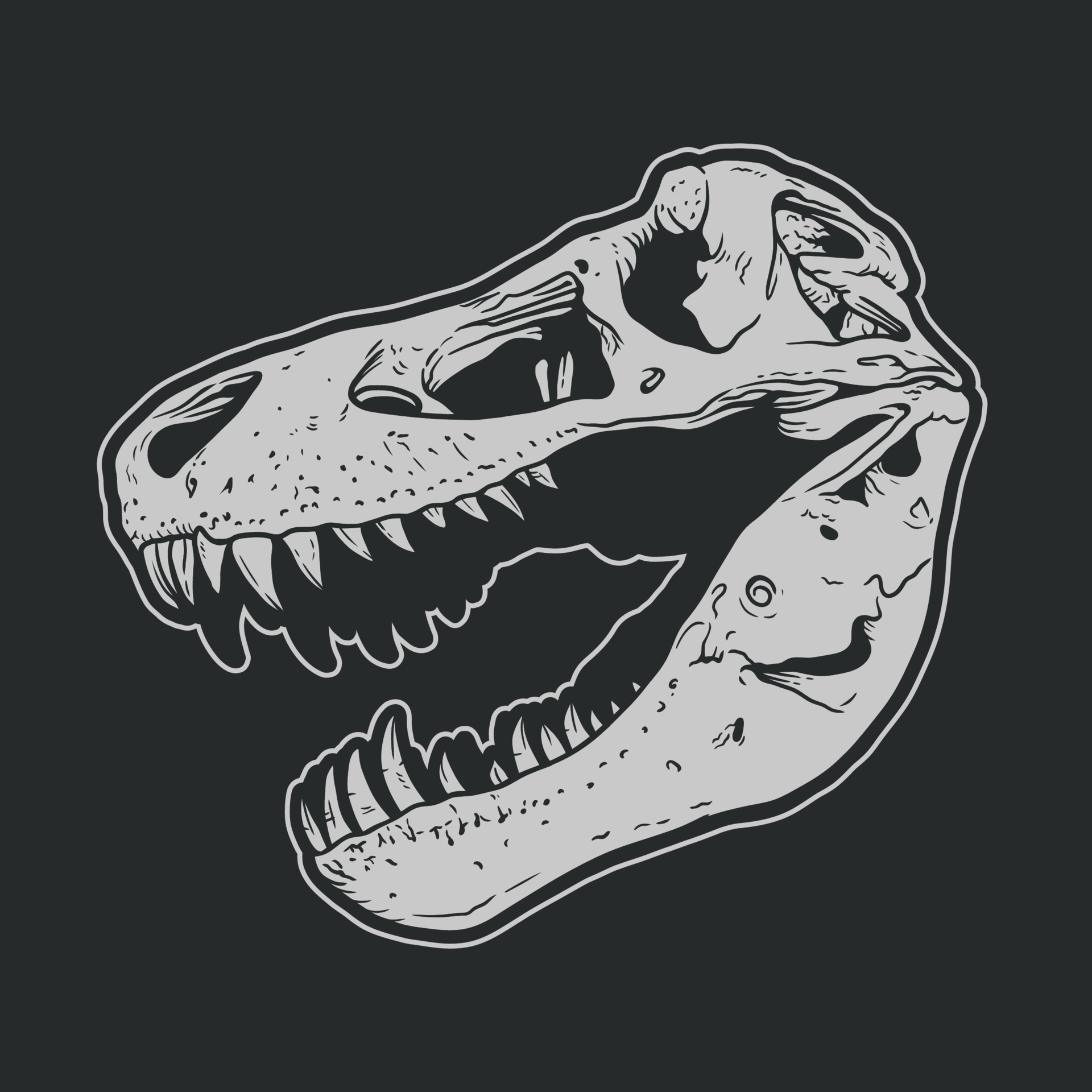 Dinosaur head skeleton hand drawn vector illustration on black ...