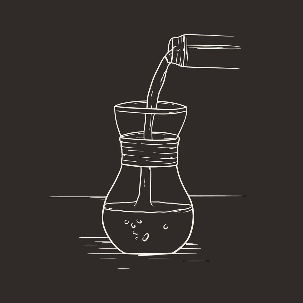 Pouring water into a transparent flower vase line art vector