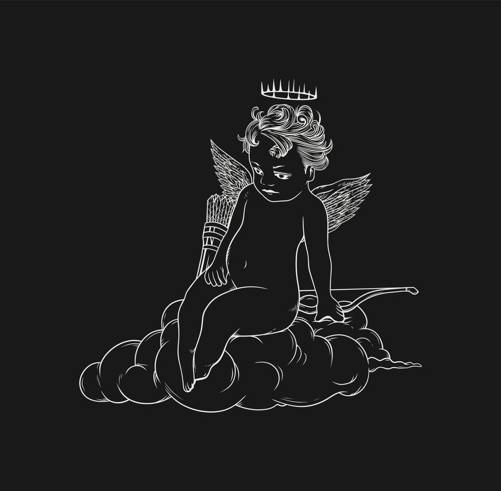 Cupid god feeling tired sitting on the cloud vector