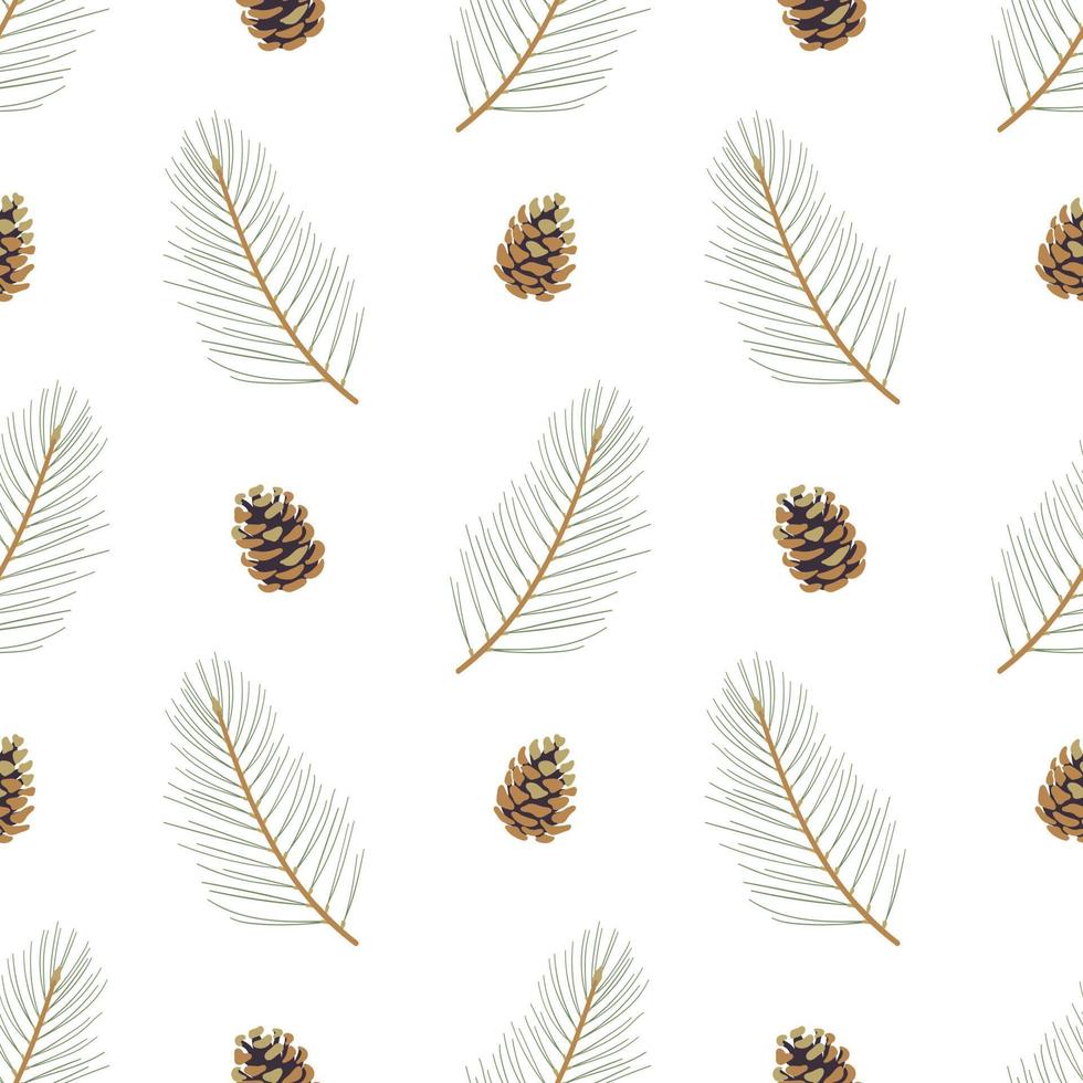 Fluffy coniferous twigs with beautiful cones. Elegant floral seamless pattern. vector