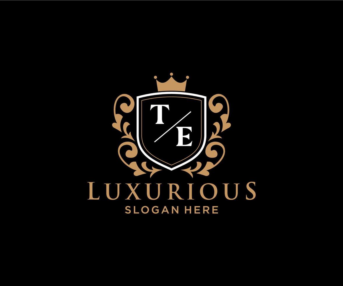 Initial TE Letter Royal Luxury Logo template in vector art for Restaurant, Royalty, Boutique, Cafe, Hotel, Heraldic, Jewelry, Fashion and other vector illustration.