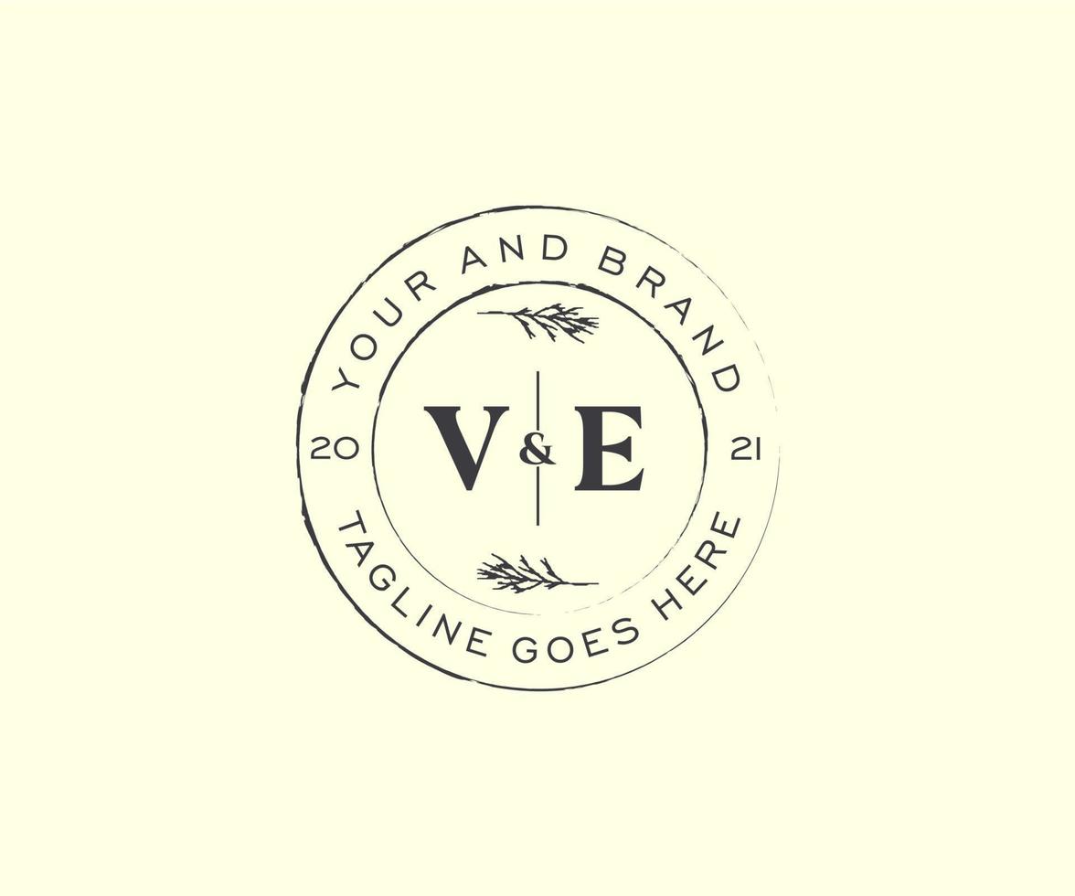 initial VE letters floral frames. Botanical feminine editable premade monoline unique decoration for greeting card, wedding invitation. vector