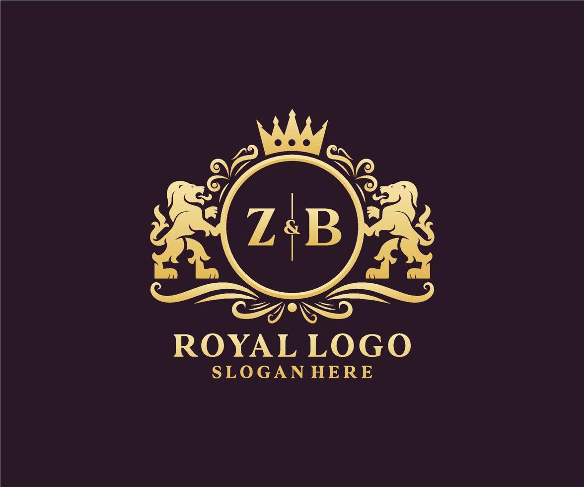 plantilla de logotipo de lujo real de león de letra zb inicial en arte vectorial para restaurante, realeza, boutique, cafetería, hotel, heráldica, joyería, moda y otras ilustraciones vectoriales. vector