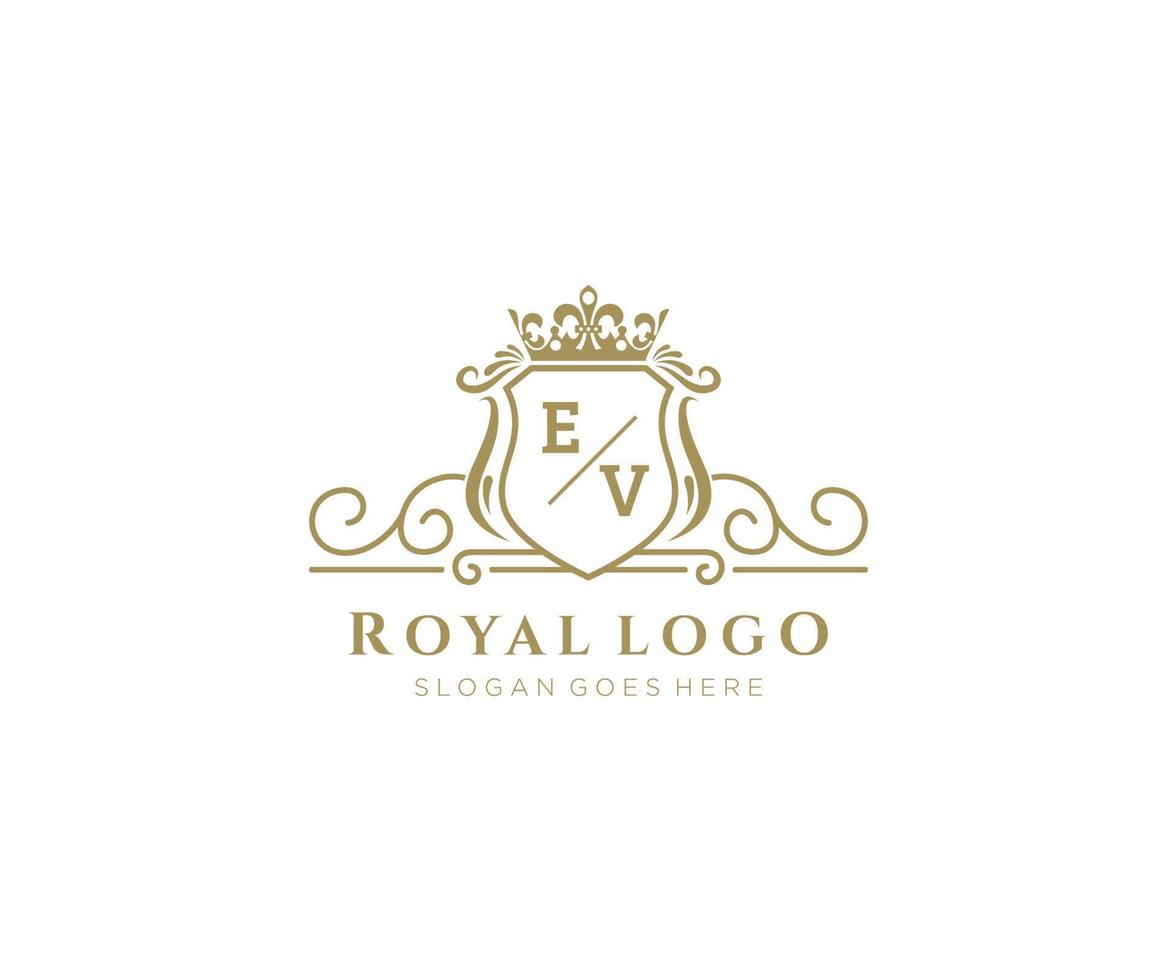 Initial EV Letter Luxurious Brand Logo Template, for Restaurant, Royalty, Boutique, Cafe, Hotel, Heraldic, Jewelry, Fashion and other vector illustration.