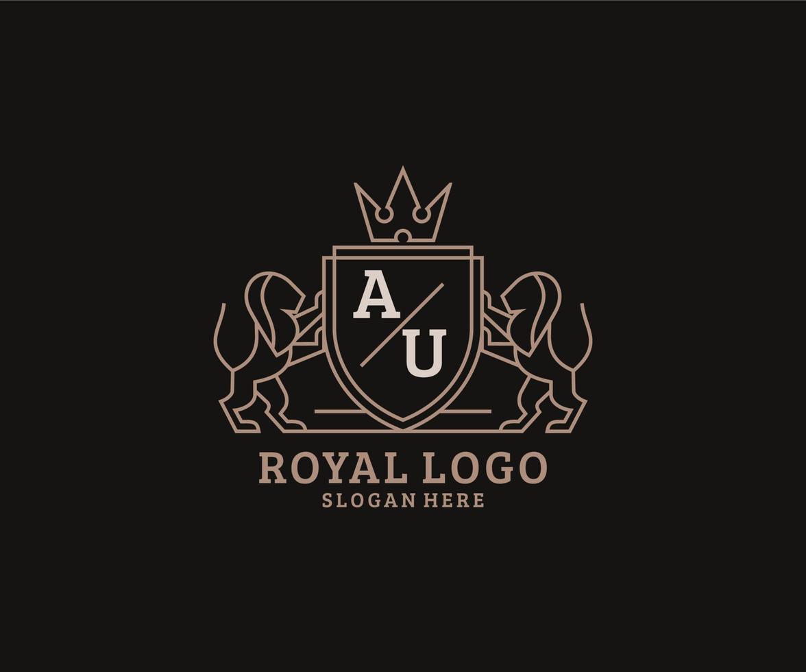 Initial AU Letter Lion Royal Luxury Logo template in vector art for Restaurant, Royalty, Boutique, Cafe, Hotel, Heraldic, Jewelry, Fashion and other vector illustration.