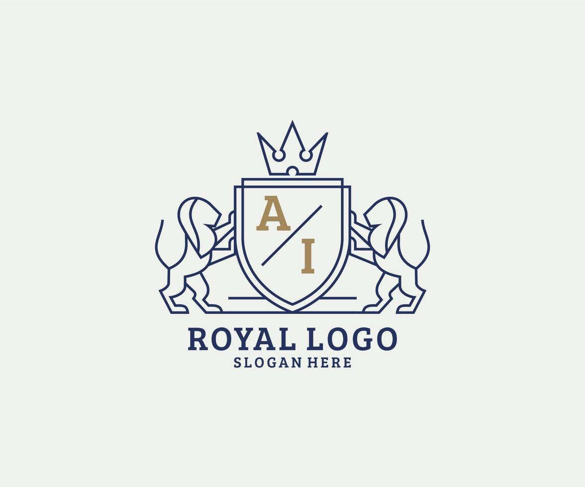Initial AI Letter Lion Royal Luxury Logo template in vector art for Restaurant, Royalty, Boutique, Cafe, Hotel, Heraldic, Jewelry, Fashion and other vector illustration.