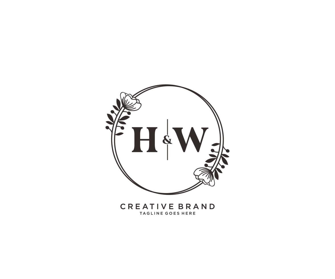 inicial hw letras mano dibujado femenino y floral botánico logo adecuado para spa salón piel pelo belleza boutique y cosmético compañía. vector
