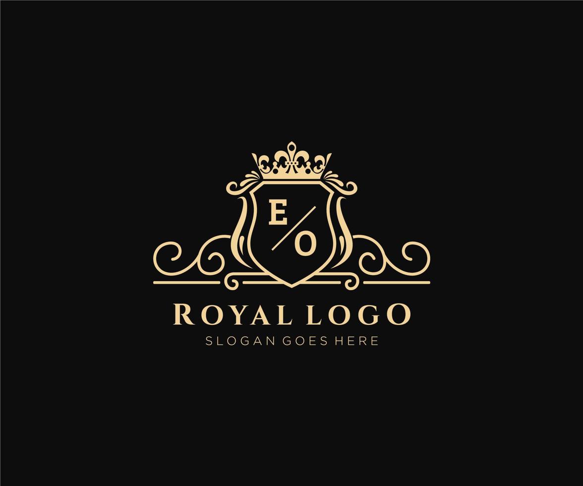 inicial eo letra lujoso marca logo plantilla, para restaurante, realeza, boutique, cafetería, hotel, heráldico, joyas, Moda y otro vector ilustración.