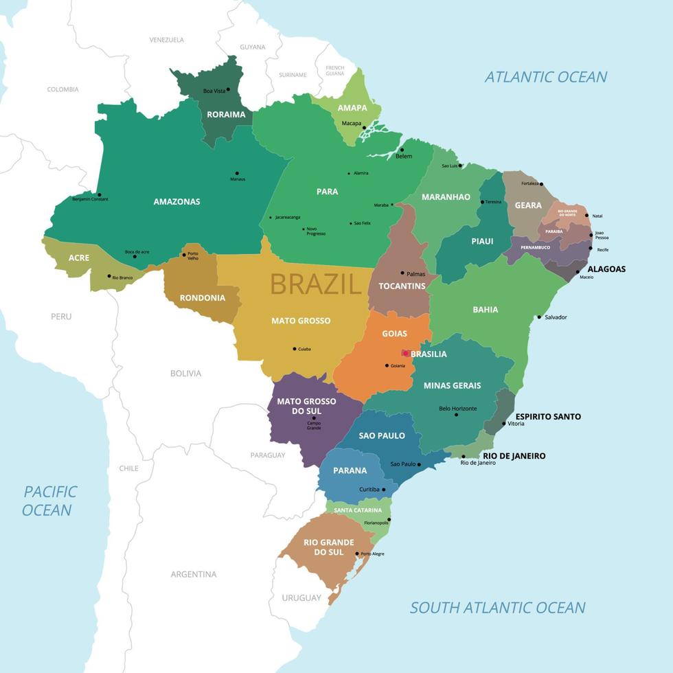 Brazil Detailed Country Map Design Concept vector