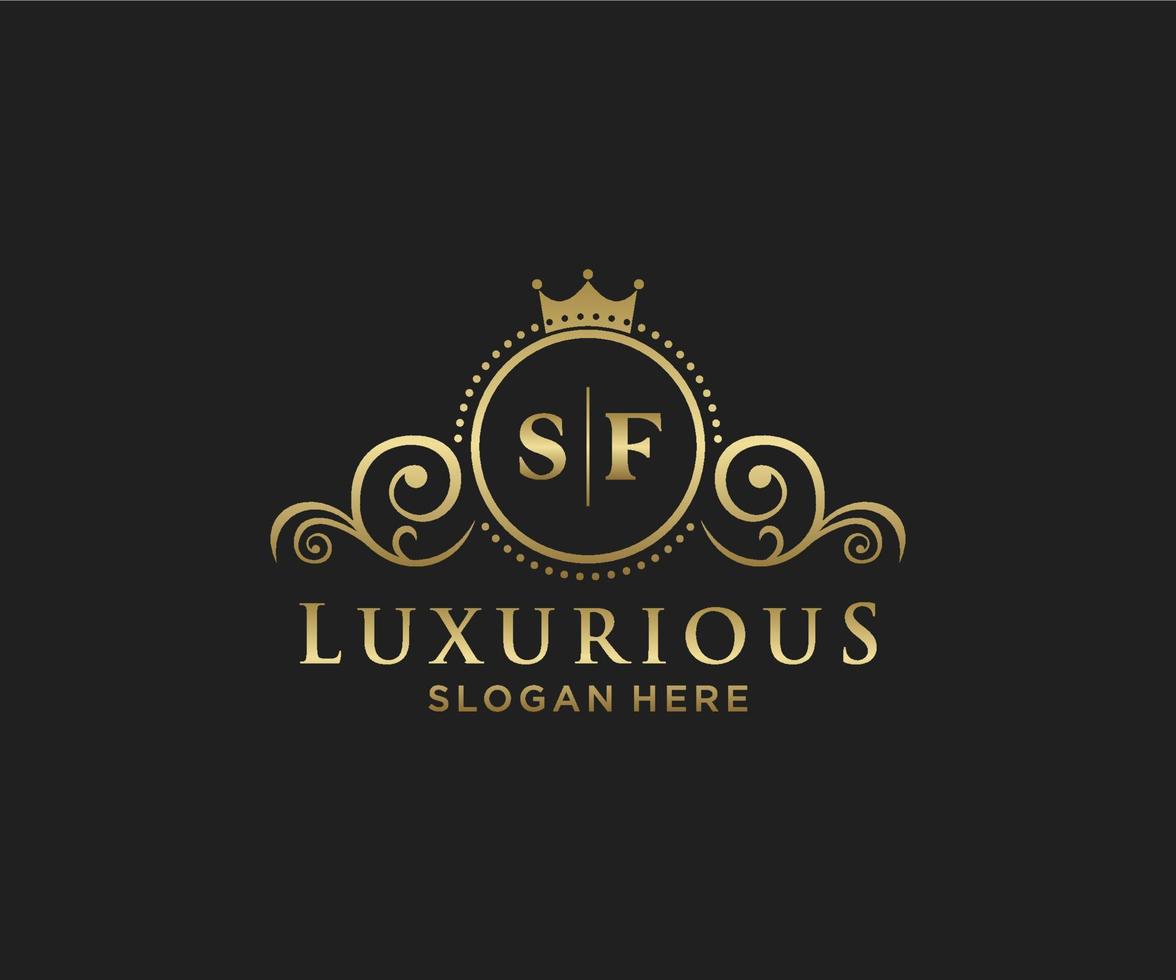 Initial SF Letter Royal Luxury Logo template in vector art for Restaurant, Royalty, Boutique, Cafe, Hotel, Heraldic, Jewelry, Fashion and other vector illustration.