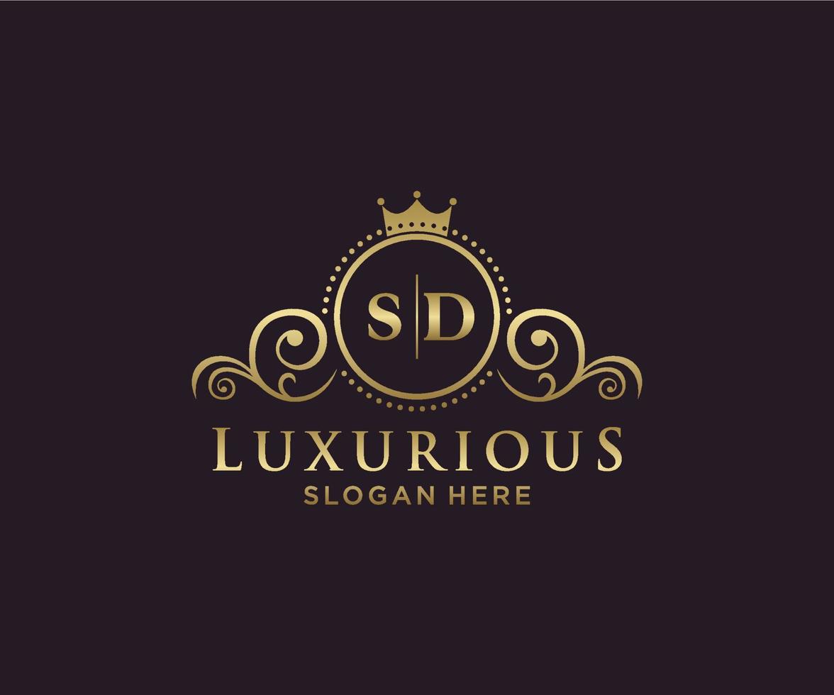 Initial SD Letter Royal Luxury Logo template in vector art for Restaurant, Royalty, Boutique, Cafe, Hotel, Heraldic, Jewelry, Fashion and other vector illustration.