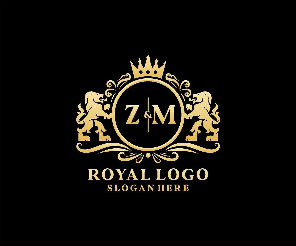 Initial ZM Letter Lion Royal Luxury Logo template in vector art for Restaurant, Royalty, Boutique, Cafe, Hotel, Heraldic, Jewelry, Fashion and other vector illustration.