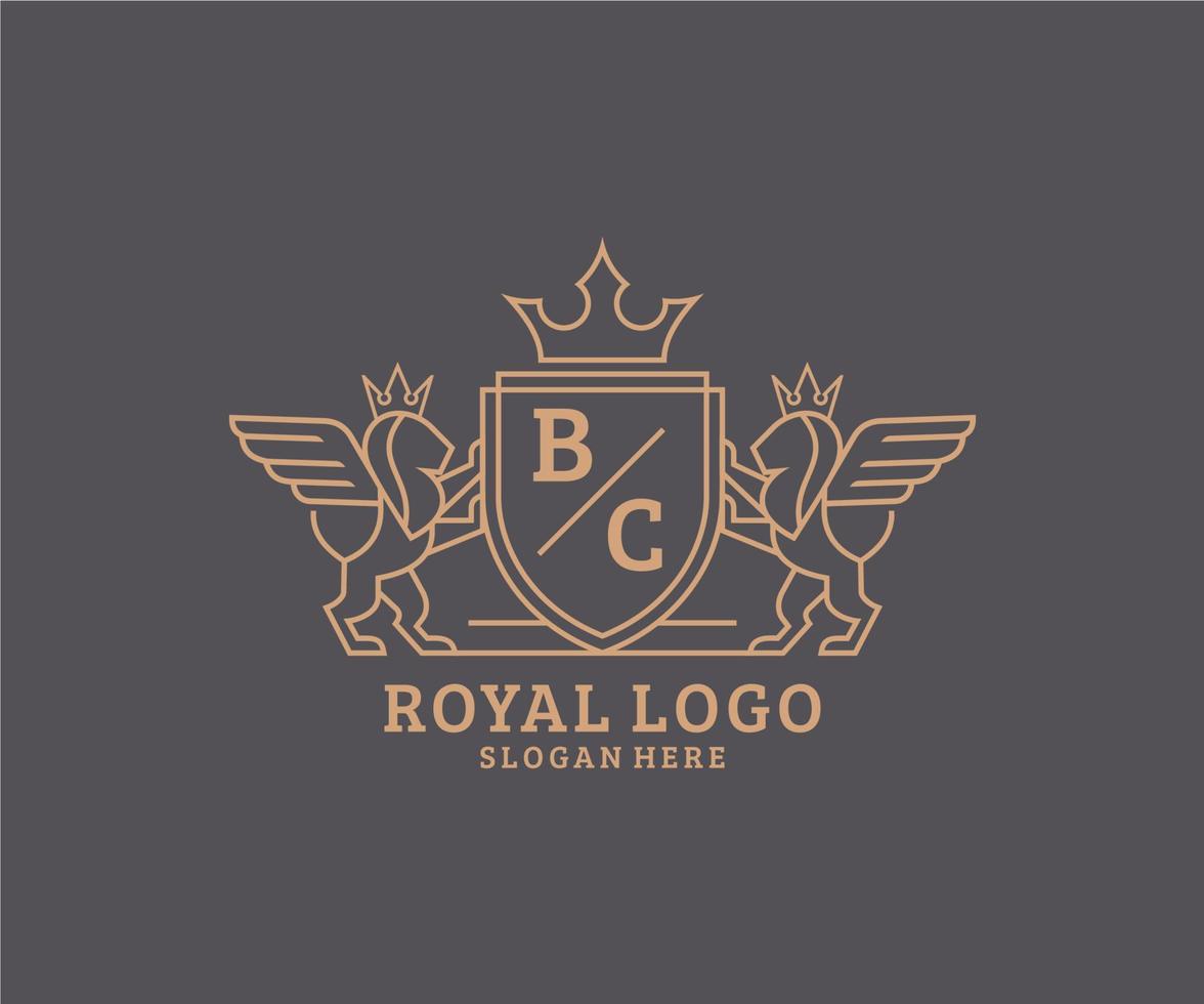 Initial BC Letter Lion Royal Luxury Heraldic,Crest Logo template in vector art for Restaurant, Royalty, Boutique, Cafe, Hotel, Heraldic, Jewelry, Fashion and other vector illustration.