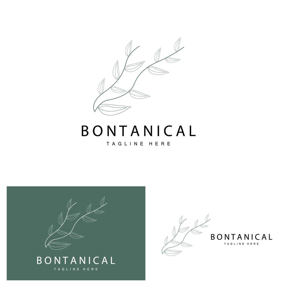 Botanical Logo, Nature Plant Design, Flower Plant Icon Vector With Line Model