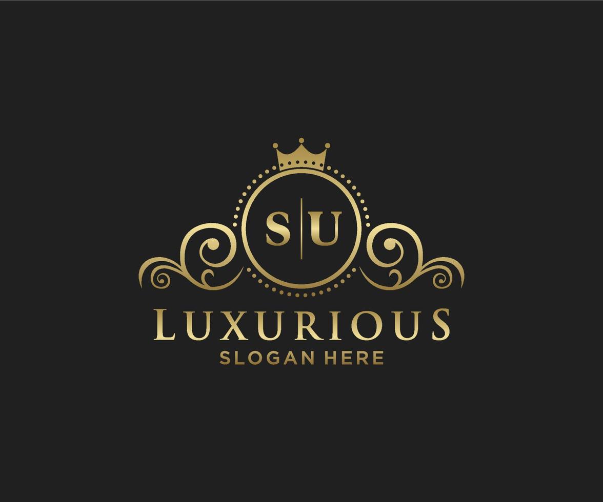 Initial SU Letter Royal Luxury Logo template in vector art for Restaurant, Royalty, Boutique, Cafe, Hotel, Heraldic, Jewelry, Fashion and other vector illustration.