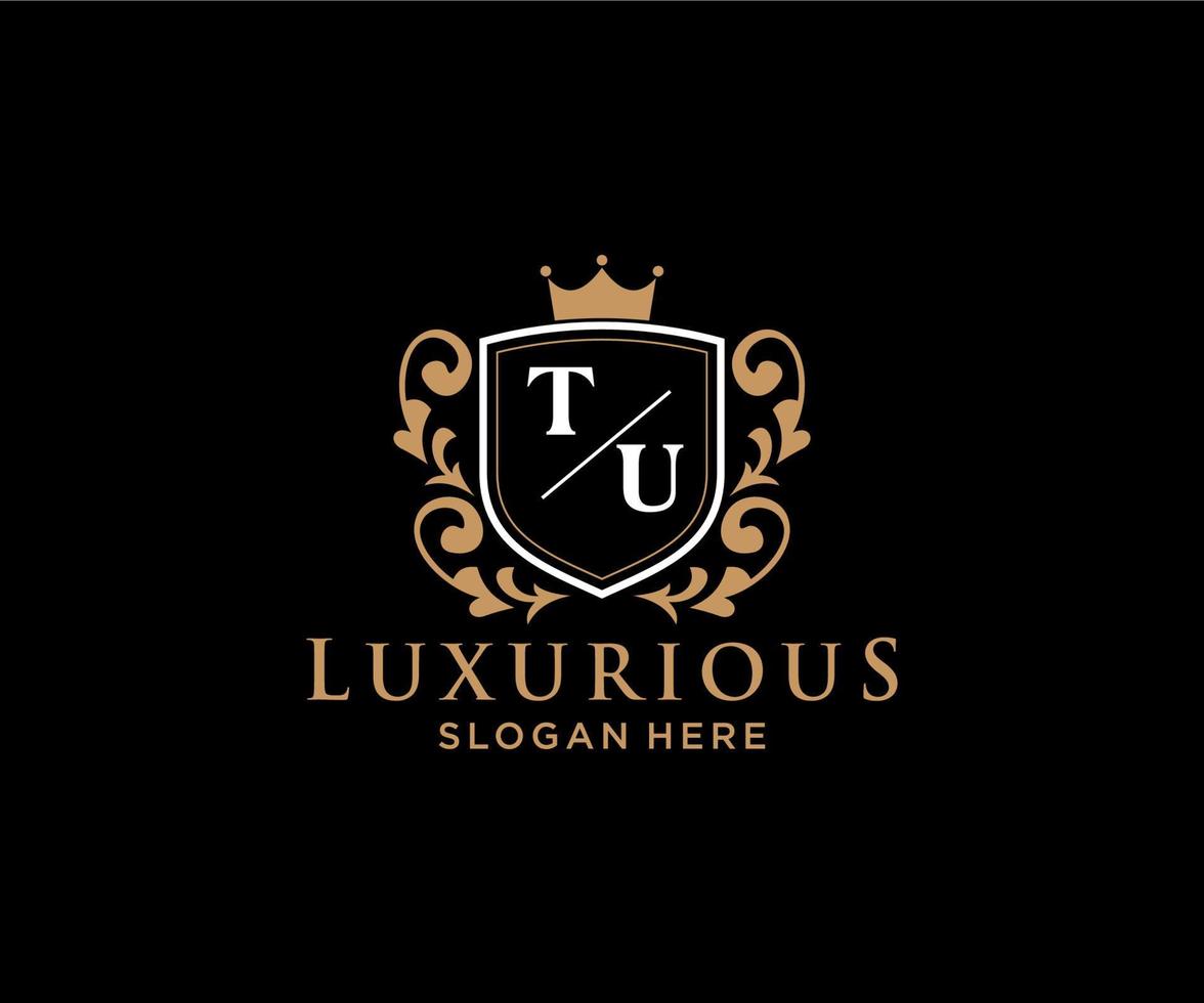 Initial TU Letter Royal Luxury Logo template in vector art for Restaurant, Royalty, Boutique, Cafe, Hotel, Heraldic, Jewelry, Fashion and other vector illustration.