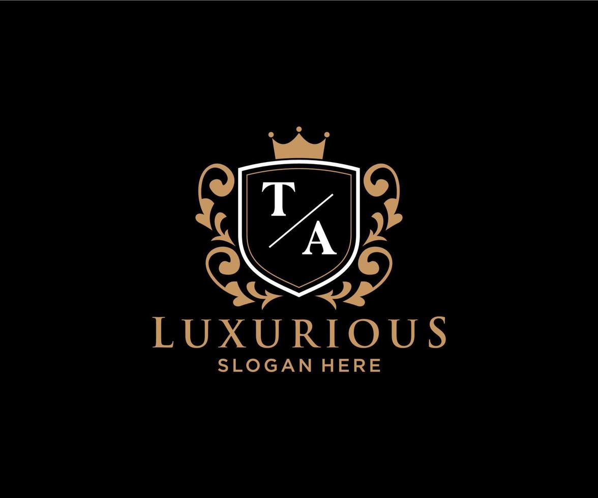 Initial TA Letter Royal Luxury Logo template in vector art for Restaurant, Royalty, Boutique, Cafe, Hotel, Heraldic, Jewelry, Fashion and other vector illustration.