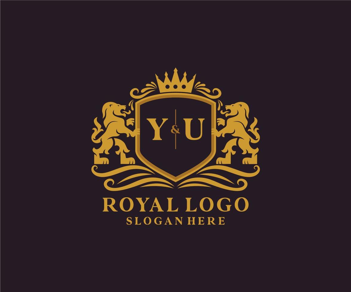 plantilla de logotipo de lujo real de león de letra yu inicial en arte vectorial para restaurante, realeza, boutique, cafetería, hotel, heráldica, joyería, moda y otras ilustraciones vectoriales. vector