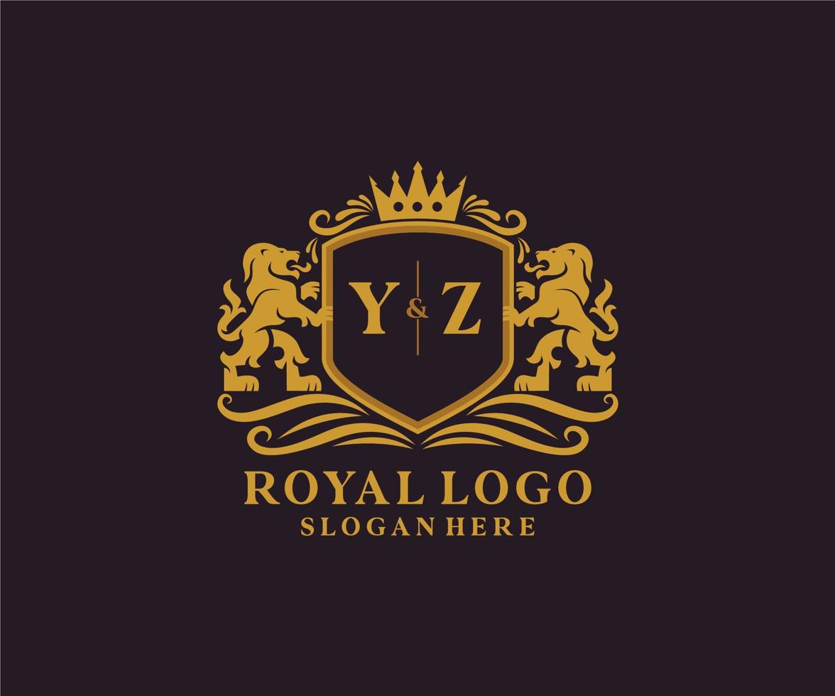 Initial YZ Letter Lion Royal Luxury Logo template in vector art for Restaurant, Royalty, Boutique, Cafe, Hotel, Heraldic, Jewelry, Fashion and other vector illustration.