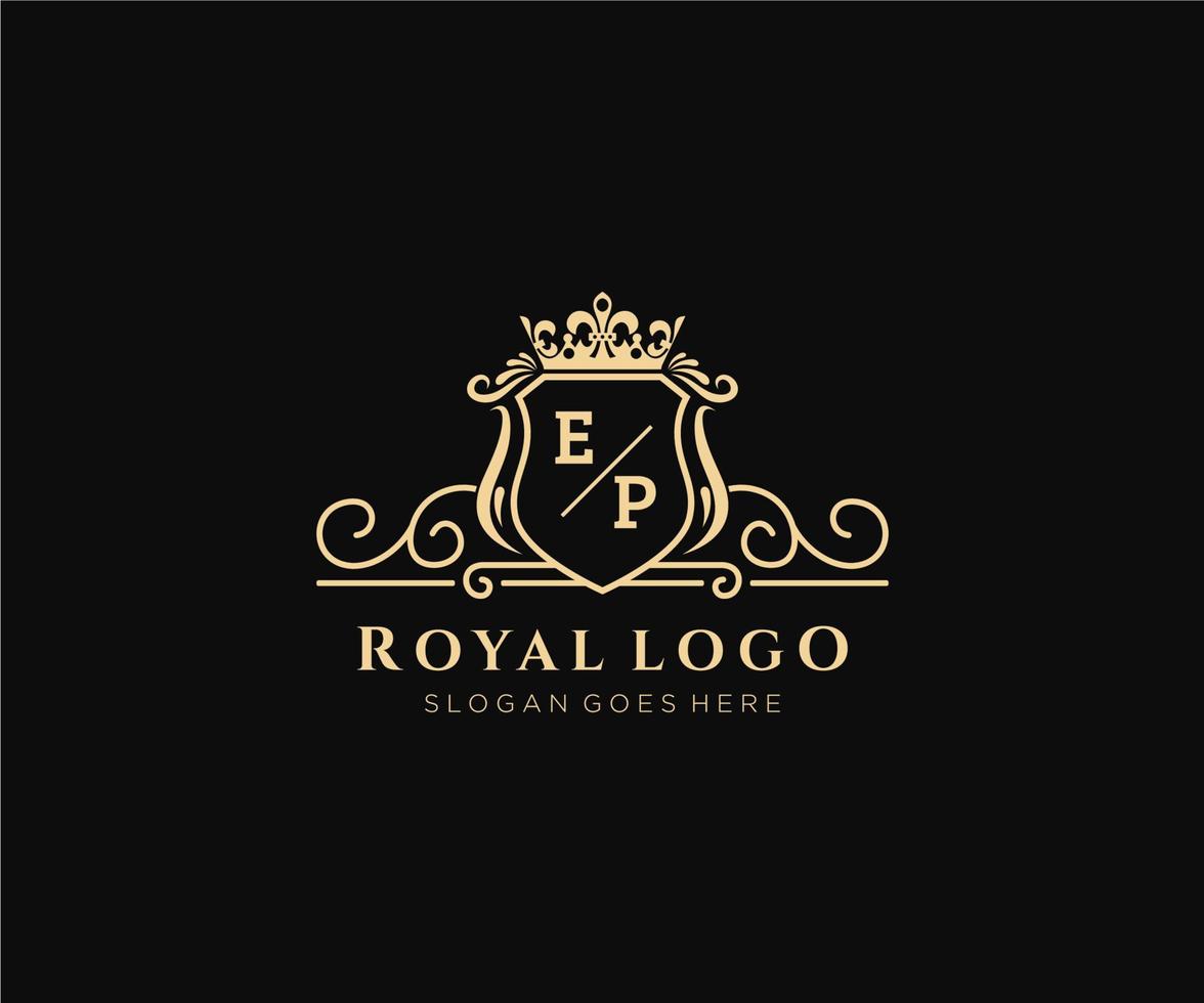 Initial EP Letter Luxurious Brand Logo Template, for Restaurant, Royalty, Boutique, Cafe, Hotel, Heraldic, Jewelry, Fashion and other vector illustration.