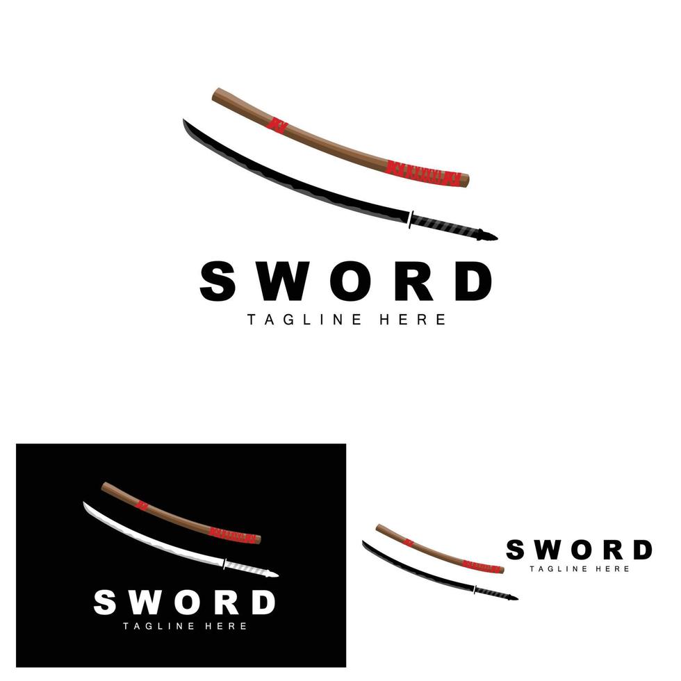 espada logo, samurai katana monocromo diseño, vector guerra arma corte herramienta modelo icono